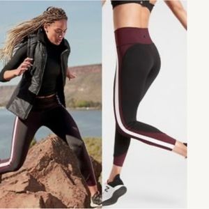 Athleta Colorblock Burgundy and Black Leggings